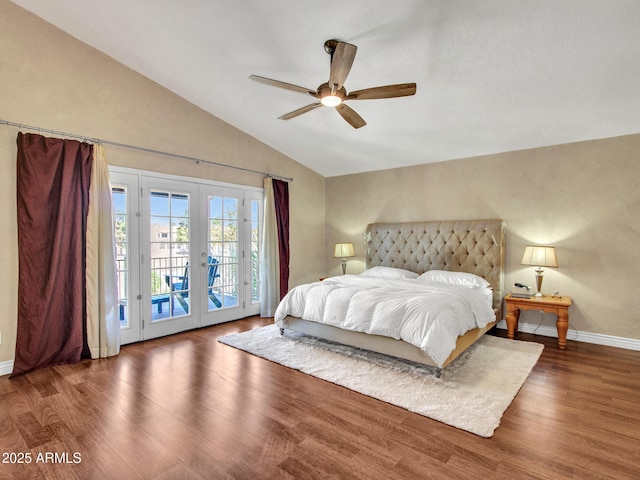 19506 N 73rd Ave, Glendale, AZ 85308 - bedroom with french doors, vaulted ceiling, access to outside, wood finished floors, and baseboards