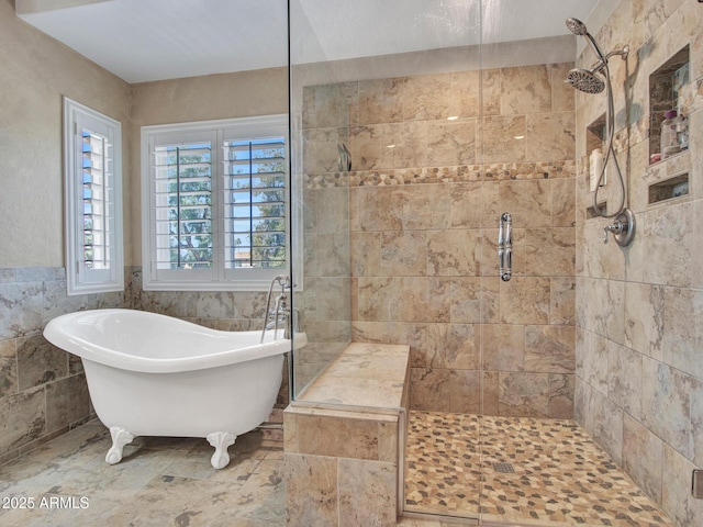 19506 N 73rd Ave, Glendale, AZ 85308 - bathroom with a shower stall, a soaking tub, and tile walls