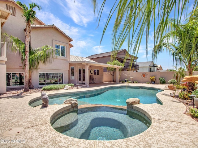 19506 N 73rd Ave, Glendale, AZ 85308 - view of pool with a pool with connected hot tub, french doors, a fenced backyard, and a patio