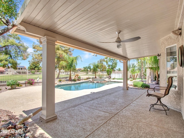 19506 N 73rd Ave, Glendale, AZ 85308 - fenced backyard featuring a patio area, ceiling fan, and a pool with connected hot tub
