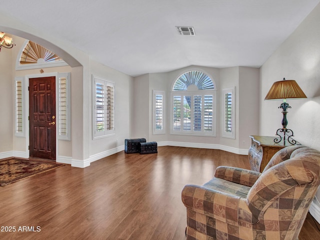 19506 N 73rd Ave, Glendale, AZ 85308 - foyer featuring wood finished floors, plenty of natural light, lofted ceiling, arched walkways, and baseboards