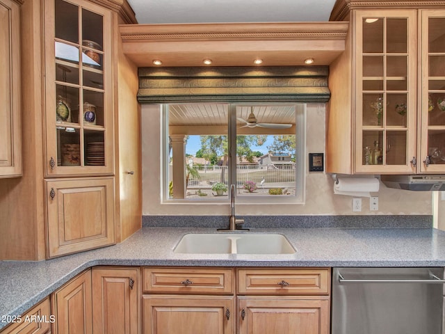 19506 N 73rd Ave, Glendale, AZ 85308 - kitchen featuring stainless steel dishwasher, a sink, and glass insert cabinets