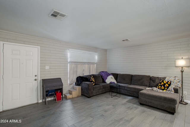 living room with hardwood / wood-style floors