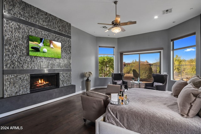 bedroom featuring hardwood / wood-style flooring and ceiling fan