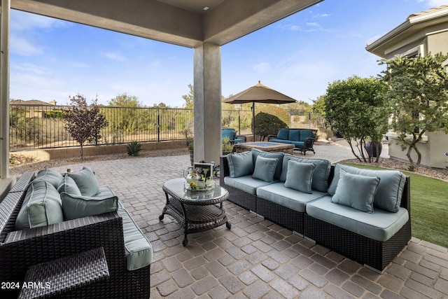 view of patio featuring an outdoor hangout area