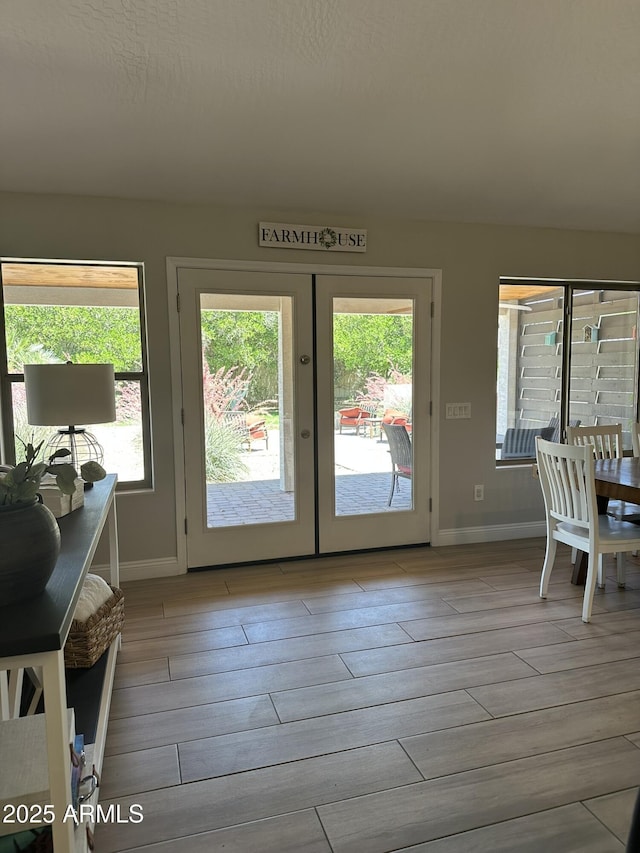 18132 E Vencino St, Gilbert, AZ 85298 - doorway to outside with baseboards, plenty of natural light, wood finished floors, and french doors