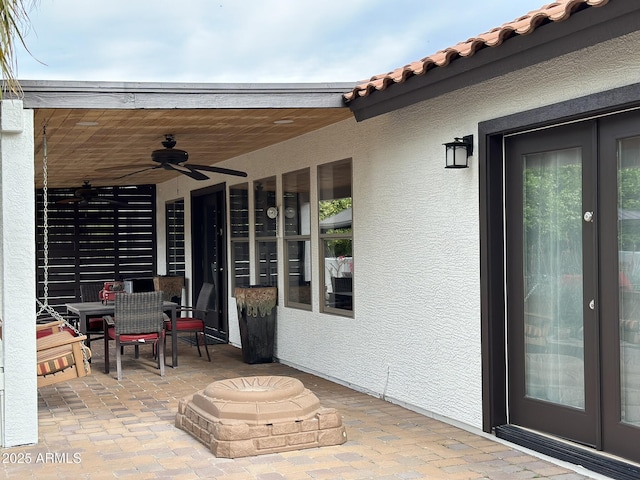 18132 E Vencino St, Gilbert, AZ 85298 - view of patio featuring a ceiling fan, french doors, and outdoor dining space