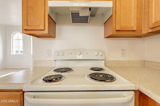 kitchen featuring white electric stove