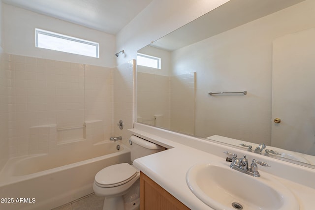 full bathroom featuring vanity, toilet, and tub / shower combination