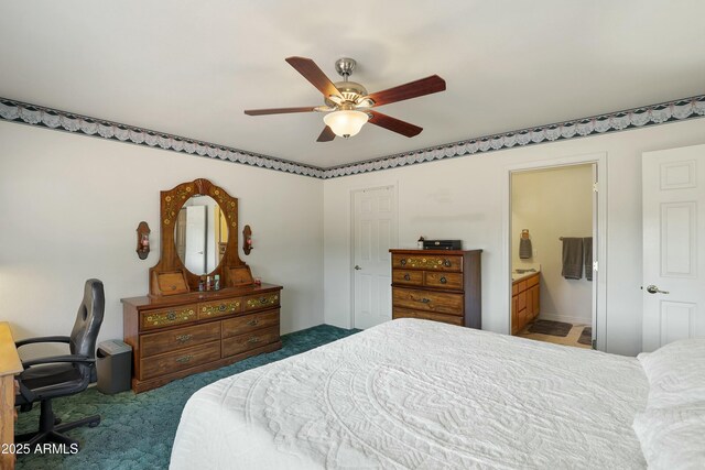 111 S Forest Park Dr, Payson, AZ 85541 - bedroom featuring a closet, ensuite bathroom, ceiling fan, and carpet floors