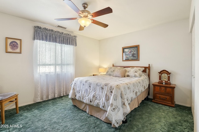 111 S Forest Park Dr, Payson, AZ 85541 - bedroom featuring ceiling fan, baseboards, visible vents, and carpet floors