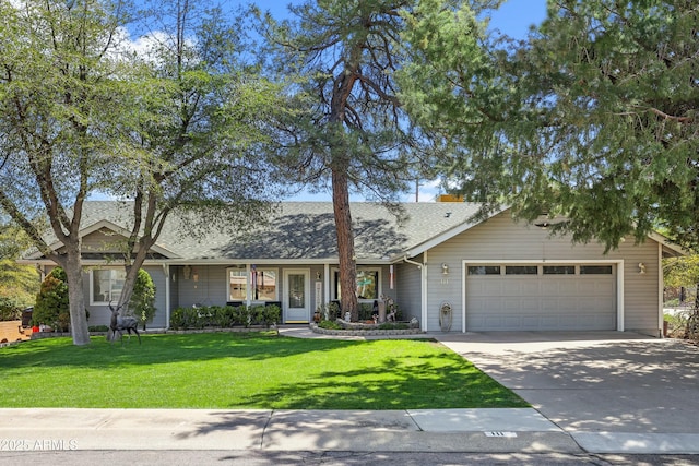 111 S Forest Park Dr, Payson, AZ 85541 - single story home featuring an attached garage, roof with shingles, concrete driveway, and a front lawn