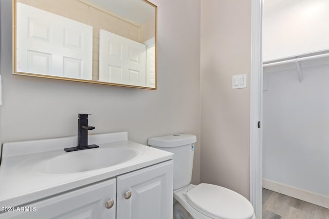 bathroom featuring vanity, toilet, and wood-type flooring