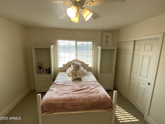 bedroom featuring a closet and ceiling fan