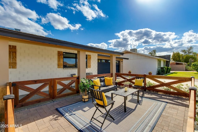 8419 E Rancho Vista Dr, Scottsdale, AZ 85251 - wooden deck featuring an outdoor living space and a patio
