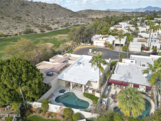 drone / aerial view featuring a mountain view