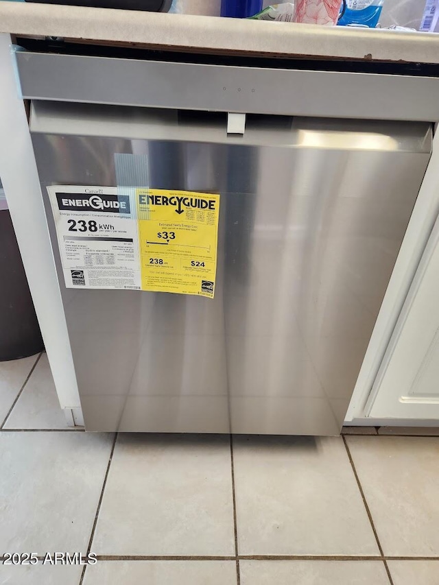 room details with stainless steel dishwasher and white cabinets