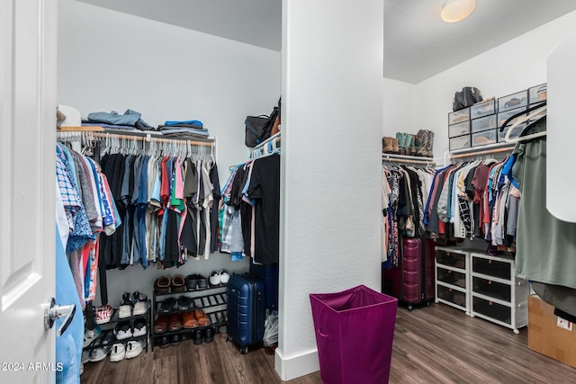 spacious closet with dark wood-type flooring