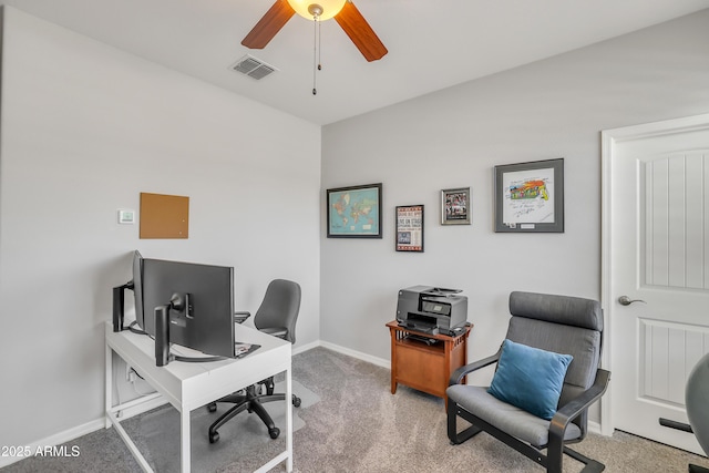 4229 W Magdalena Ln, Laveen, AZ 85339 - office featuring carpet floors, a ceiling fan, baseboards, and visible vents