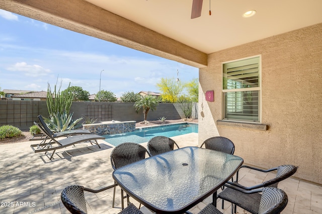 4229 W Magdalena Ln, Laveen, AZ 85339 - view of patio featuring ceiling fan, a fenced in pool, and a fenced backyard
