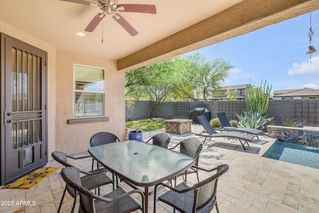 4229 W Magdalena Ln, Laveen, AZ 85339 - view of patio / terrace featuring a ceiling fan, a fenced backyard, and outdoor dining space