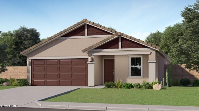 view of front facade featuring a garage and a front lawn