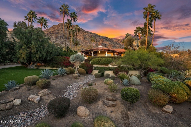 yard at dusk with a mountain view