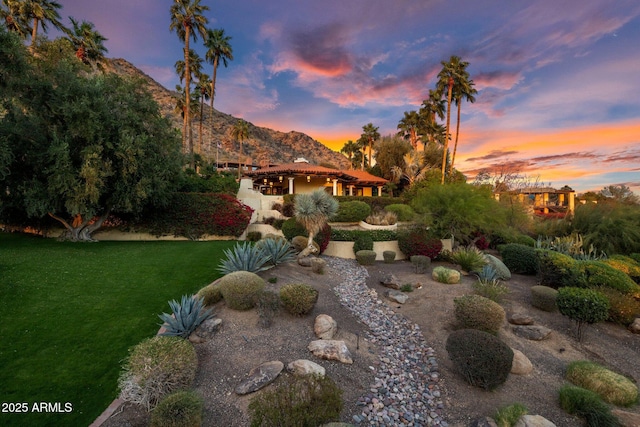 view of yard with a mountain view