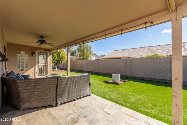 view of patio / terrace with an outdoor hangout area and ceiling fan