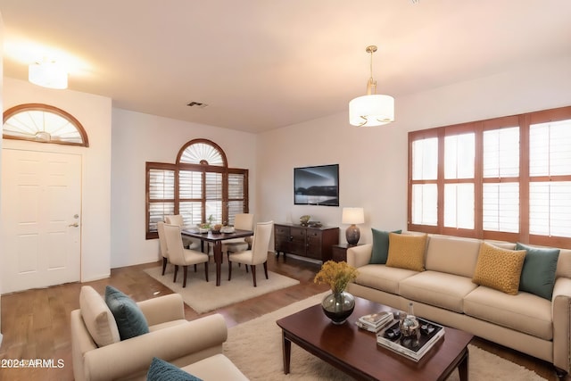 living room with light wood-type flooring