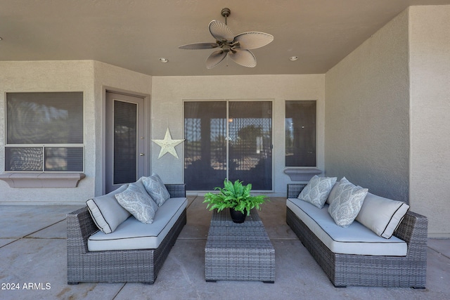 view of patio / terrace featuring an outdoor living space and ceiling fan