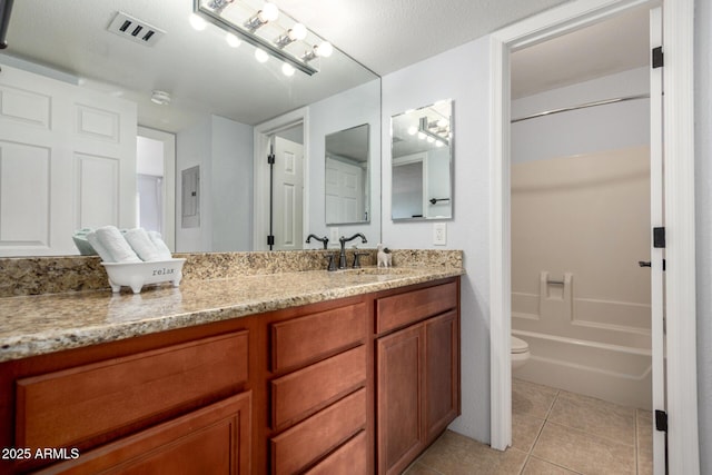 8500 E Indian School Rd Unit 233, Scottsdale, AZ 85251 - full bathroom with toilet, tile patterned floors, vanity, electric panel, and washtub / shower combination