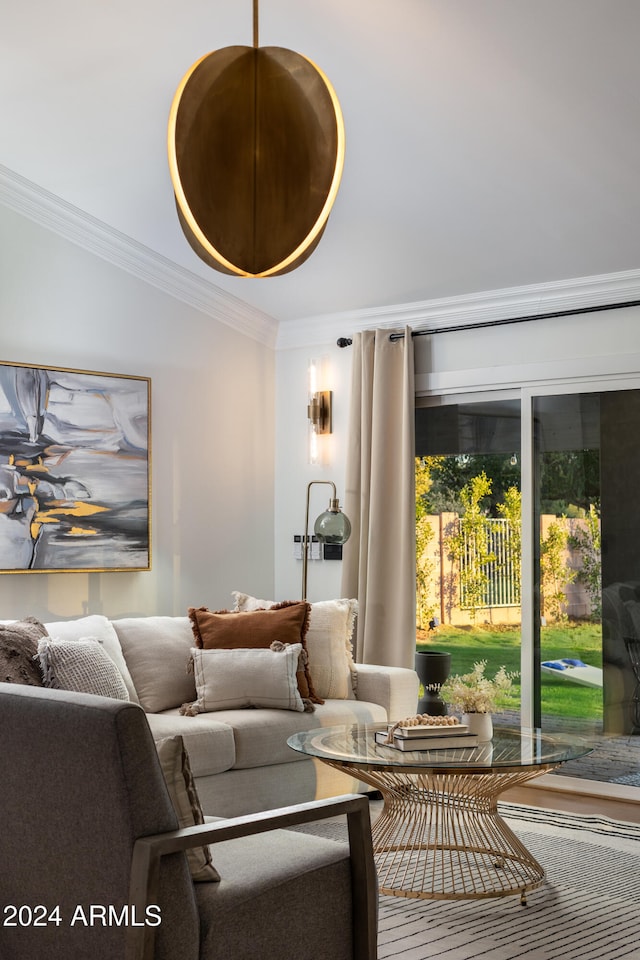 living room featuring ornamental molding