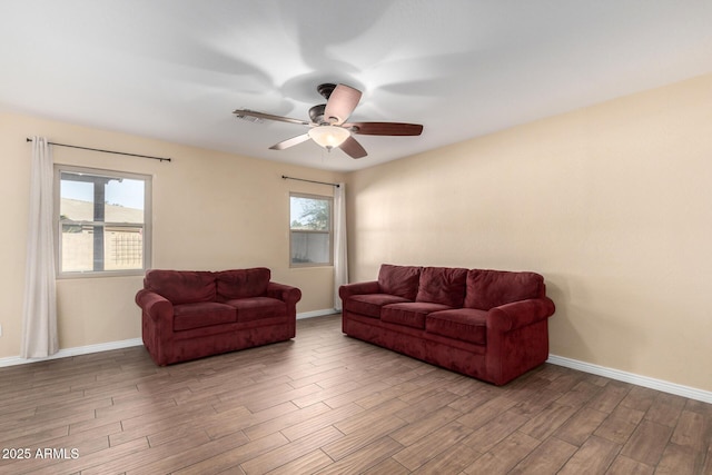 living room with ceiling fan