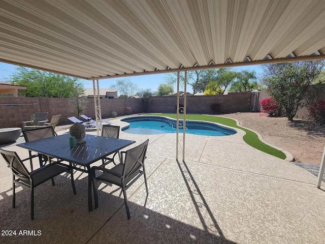 view of swimming pool featuring a patio