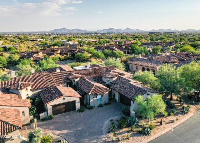 drone / aerial view featuring a mountain view