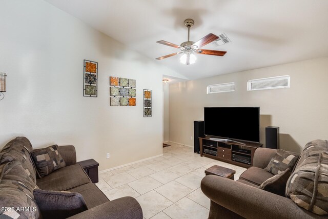 12318 W Bloomfield Rd, El Mirage, AZ 85335 - living area with lofted ceiling, ceiling fan, and baseboards