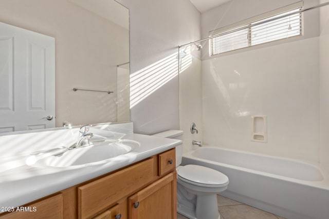 full bathroom featuring shower / bathtub combination, tile patterned floors, toilet, and vanity