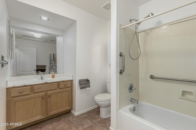 20424 N 96th Ln, Peoria, AZ 85382 - bathroom with toilet, tile patterned flooring, vanity, baseboards, and shower / tub combo