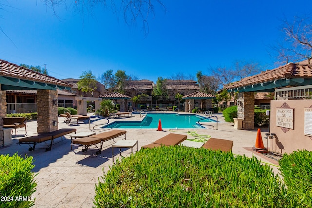 view of pool featuring a patio area