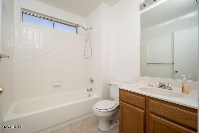 full bathroom with toilet, bathtub / shower combination, tile patterned flooring, and vanity