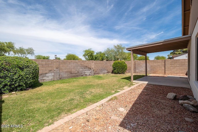 view of yard featuring a fenced backyard and a patio area