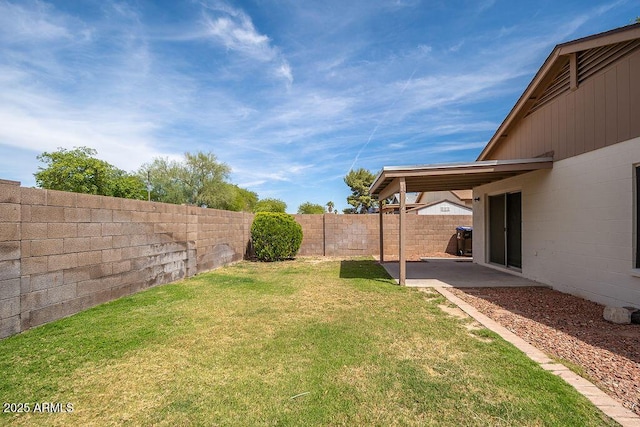 view of yard with a patio and a fenced backyard