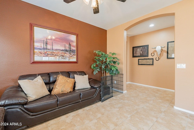 living room with ceiling fan