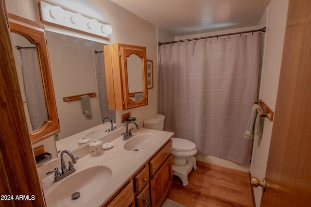 bathroom with vanity, toilet, and wood-type flooring