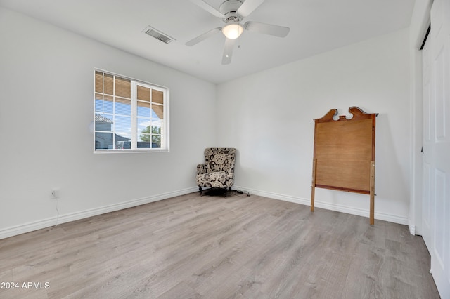 interior space featuring ceiling fan and light hardwood / wood-style flooring