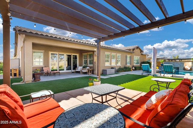 view of patio featuring an outdoor living space and a pergola