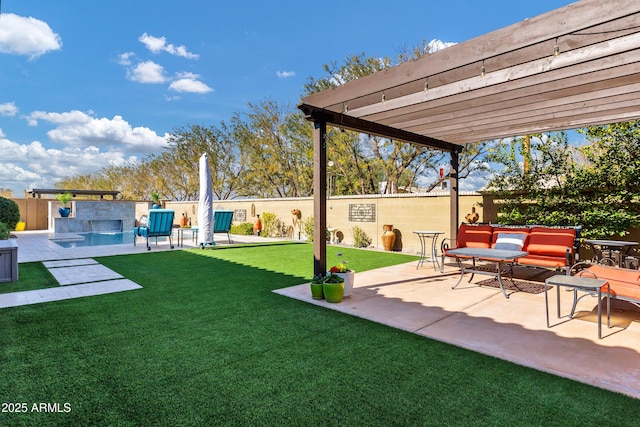 view of yard with a pergola and a patio