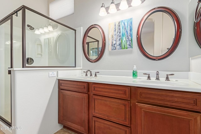 bathroom featuring vanity and walk in shower