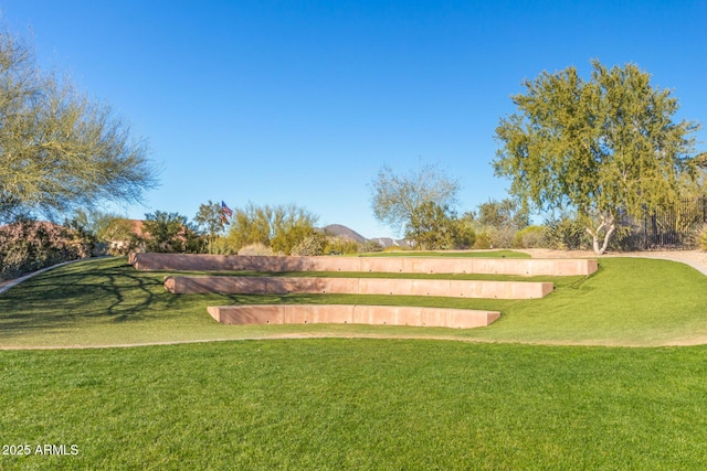 view of property's community featuring a lawn